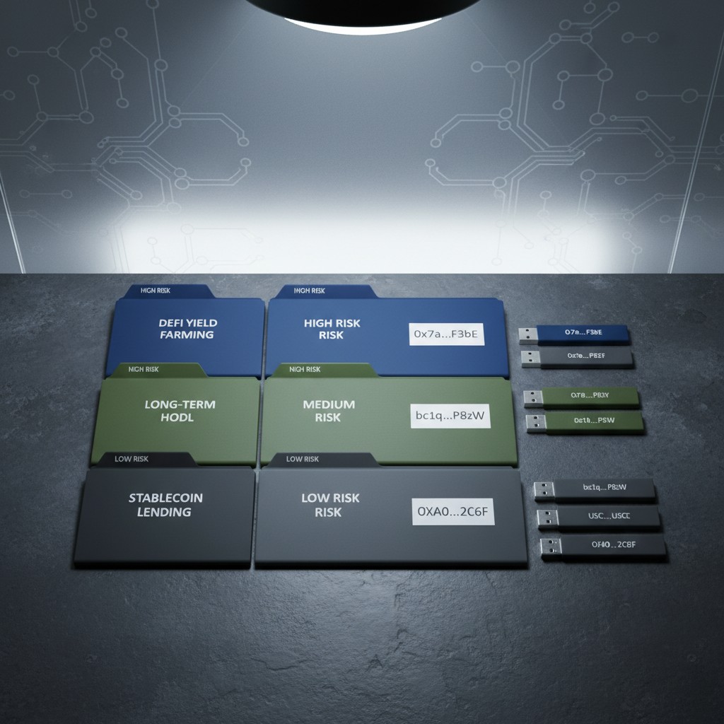 Categories de risque (High Risk, Medium Risk, Low Risk) pour divers types de configurations de gestion : Defi Yield Farmin...